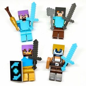 LEGO Minecraft 4 MiniFigures Armor Sword Diamond Axe Shield Lot Steve Alex
